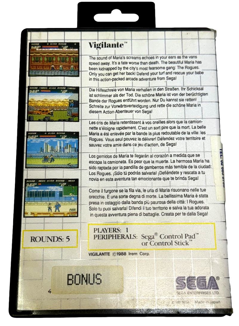 Vigilante Sega Master System *No Manual* (Preowned)