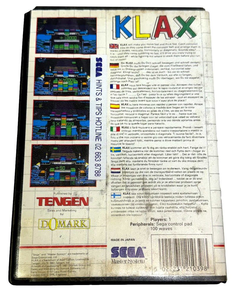 KLAX Sega Master System *No Manual* (Preowned)