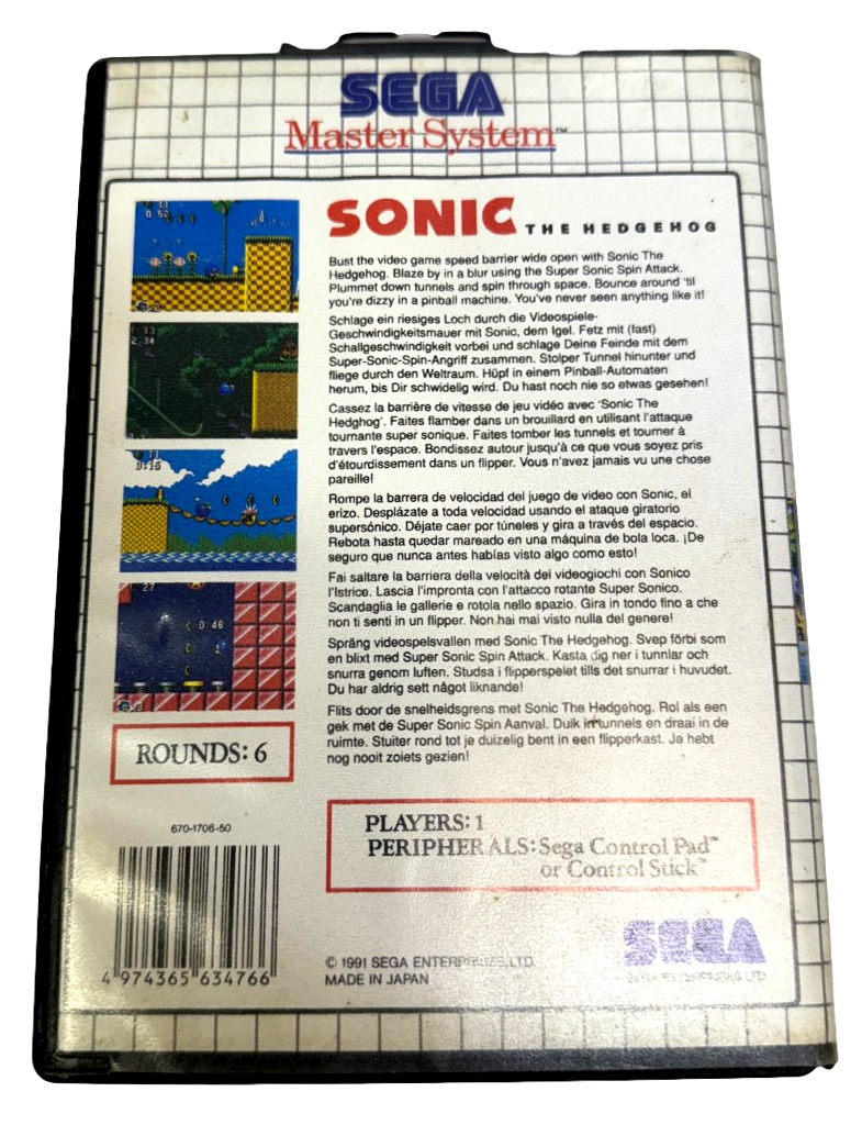 Sonic The Hedgehog Sega Master System *No Manual*