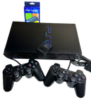 Black Fatboy PS2 Console + 2 x Dual Shock Controller PAL with HDMI Adapter (Pre-owned)