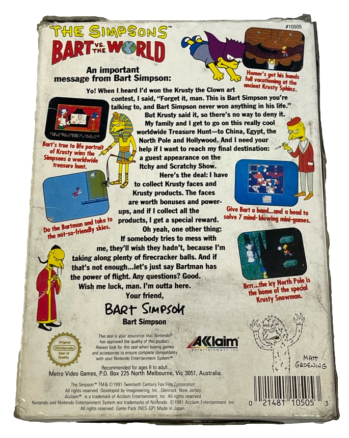 The Simpsons Bart Vs The World Nintendo NES Boxed PAL *No Manual* (Preowned)