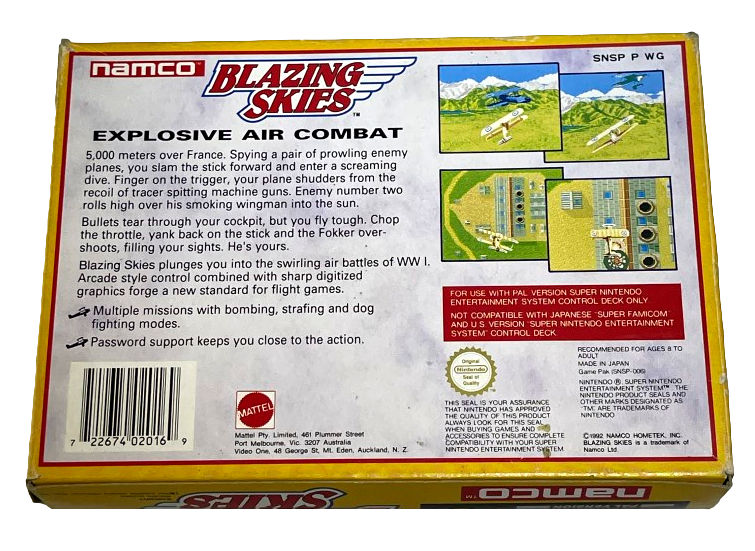 Blazing Skies Nintendo SNES Boxed PAL *No Manual* (Preowned)