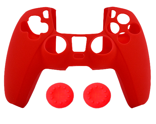 Silicone Cover + Thumb Grips For PS5 Controller Case Skin - Red - Games We Played