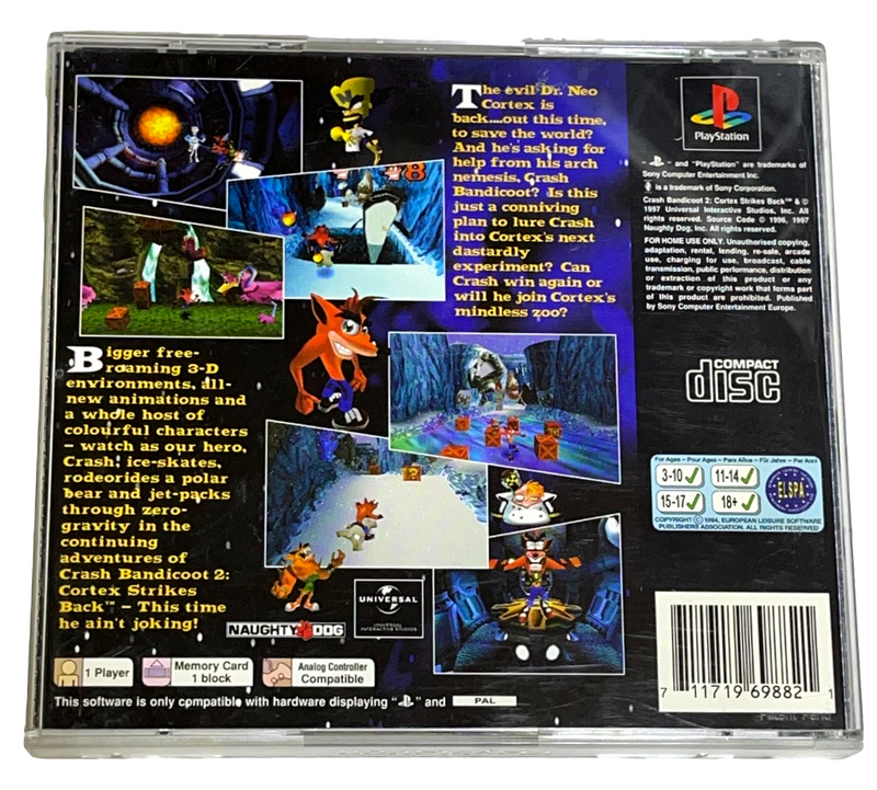 Crash Bandicoot 2 Cortex Strikes Back PS1 PS2 PS3 PAL *Complete* (Preowned)