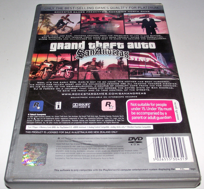 Grand Theft Auto San Andreas PS2 (Platinum) PAL *Manual No Map* (Preowned)