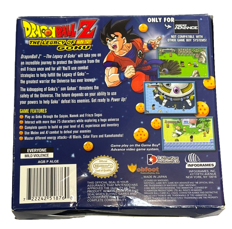 Dragonball Z The Legacy of Goku Nintendo Gameboy Advance GBA *Complete* Boxed (Preowned)