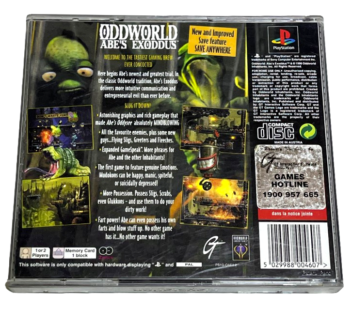 Oddworld Abe's Exoddus PS1 PS2 PS3 PAL *No Manual* (Preowned)