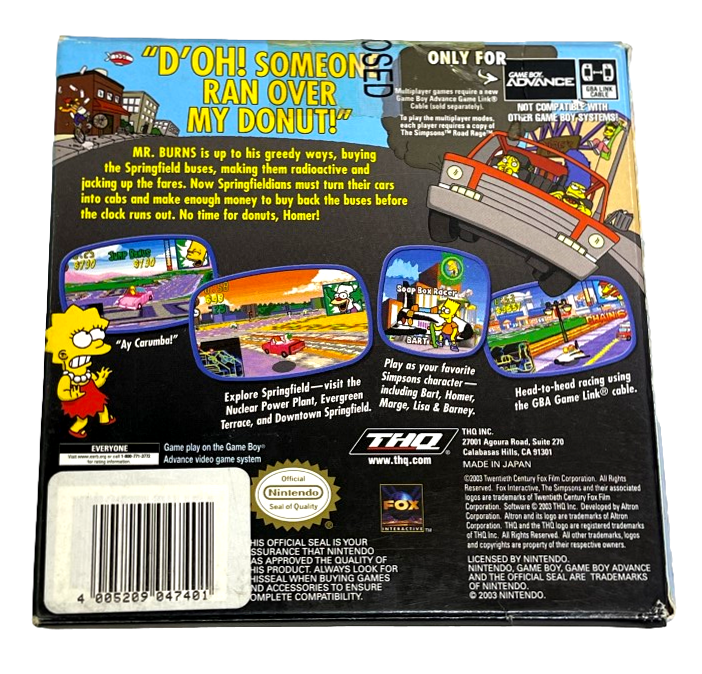 The Simpsons Road Rage Nintendo Gameboy Advance GBA *Complete* Boxed (Preowned)