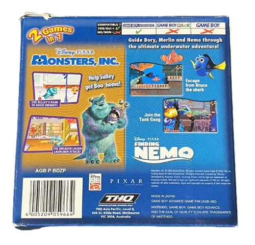 Monsters Inc & Finding Nemo Nintendo Gameboy Advance GBA *Complete* Boxed (Preowned)