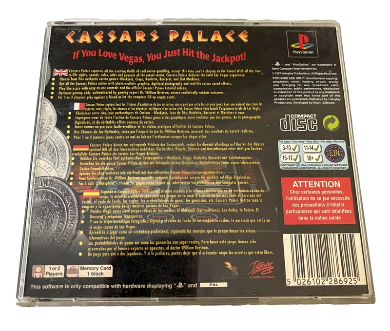 Ceasars Palace PS1 PS2 PS3 PAL *No Manual* (Preowned)