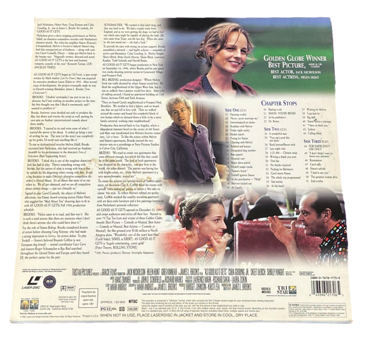 As Good As It Gets Laserdisc - Jack Nickolson Helen Hunt