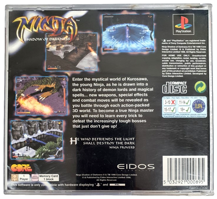 Ninja Shadow Of Darkness PS1 PS2 PS3 PAL *No Manual* (Pre-Owned)
