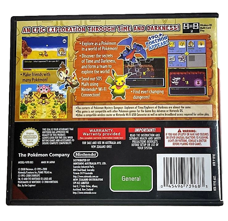 Pokemon Mystery Dungeon Explorers of Darkness Nintendo DS 2DS 3DS *No Manual* (Preowned)