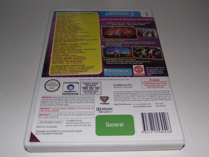 Just Dance 3 Nintendo Wii PAL *No Manual* Wii U Compatible (Pre-Owned)