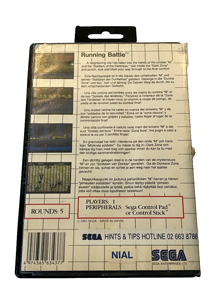 Running Battle Sega Master System *No Manual* (Preowned)