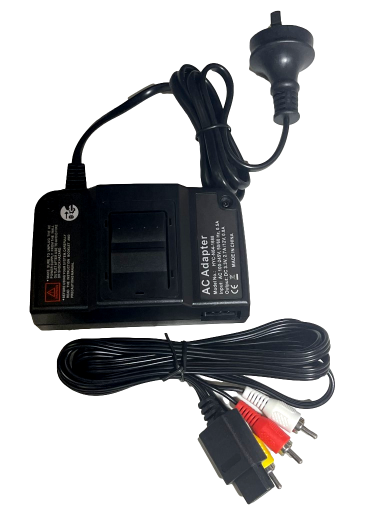 Nintendo 64 N64 Aftermarket Power Supply and AV Cables Brand New AUS/ NZ Plug.