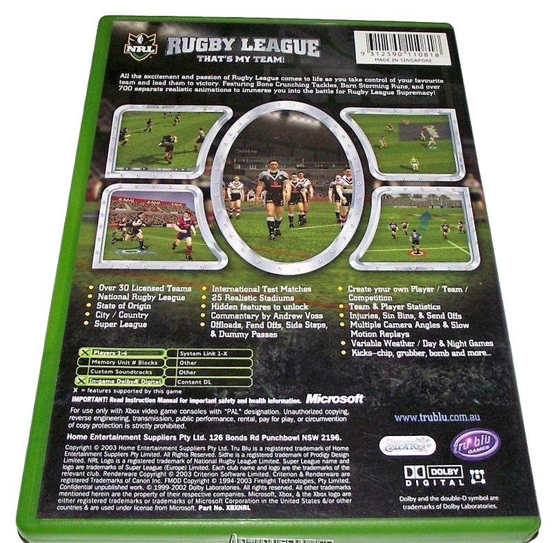 NRL Rugby League XBOX PAL *No Manual* (Preowned) - Games We Played